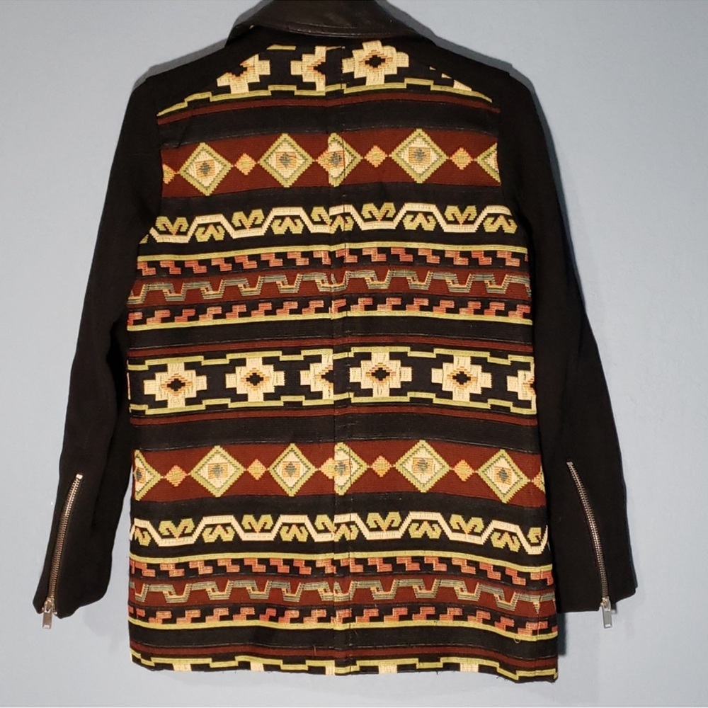NWOT Zara Embroidered Aztec Tribal Moto Leather Trim Jacquard Jacket Size Medium - Picture 12 of 16
